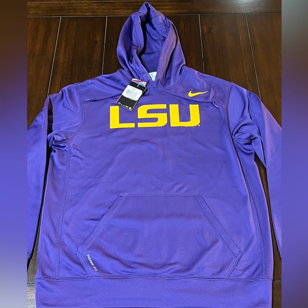RARE 2013 NWT NIKE THERMA-FIT PURPLE/GOLD LSU TIGERS KO WARP HOODIE SZ MEDIUM - Picture 2 of 13